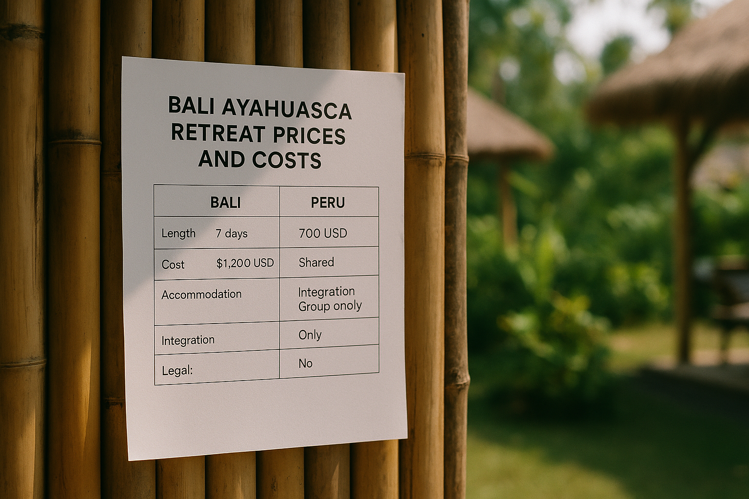 bali ayahuasca retreat — prices and costs